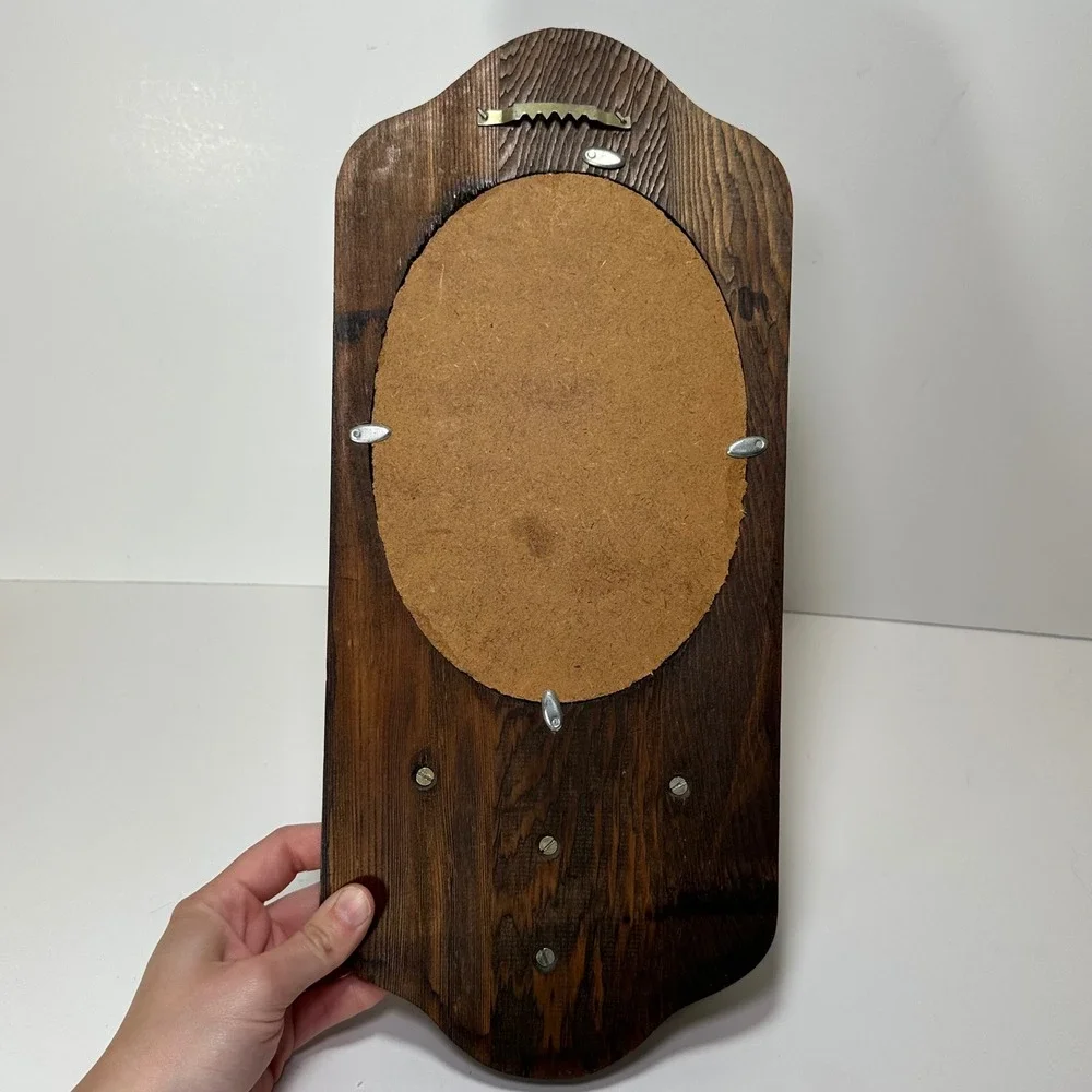 Vintage Wood Wall Mirror with Shelf Arched Dark Brown Rustic Entryway Decor
